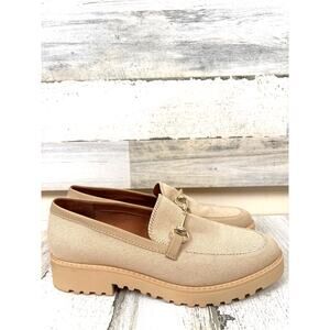 Franco Sarto Womens 10 Beige Faux Leather Platform Slip On Loafer Casual Shoe